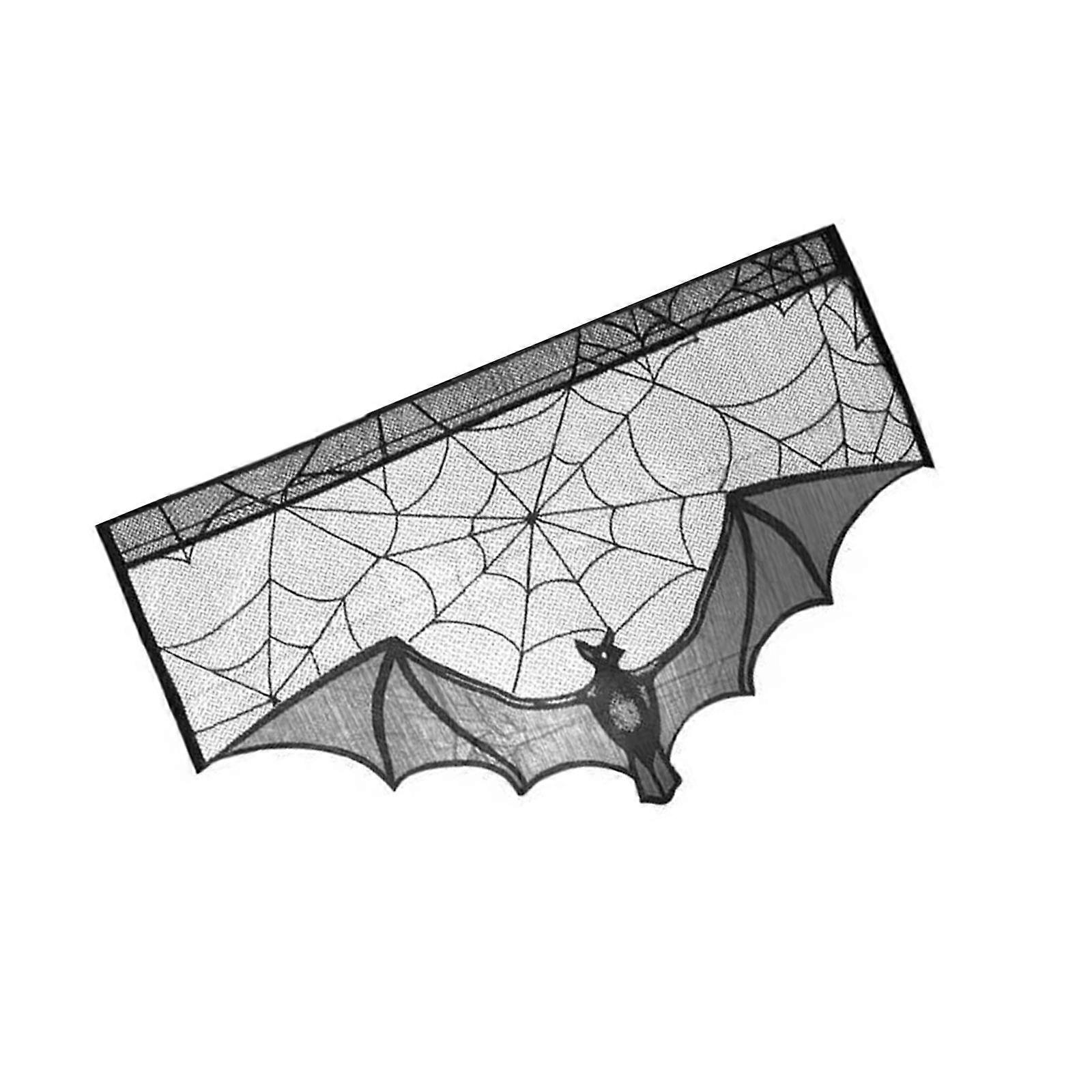 Holiday Lace Tablecloth Rectangular Cobweb Table Runner Black Placemat Spiderweb Mantel Decoration and Curtain  small door curtain