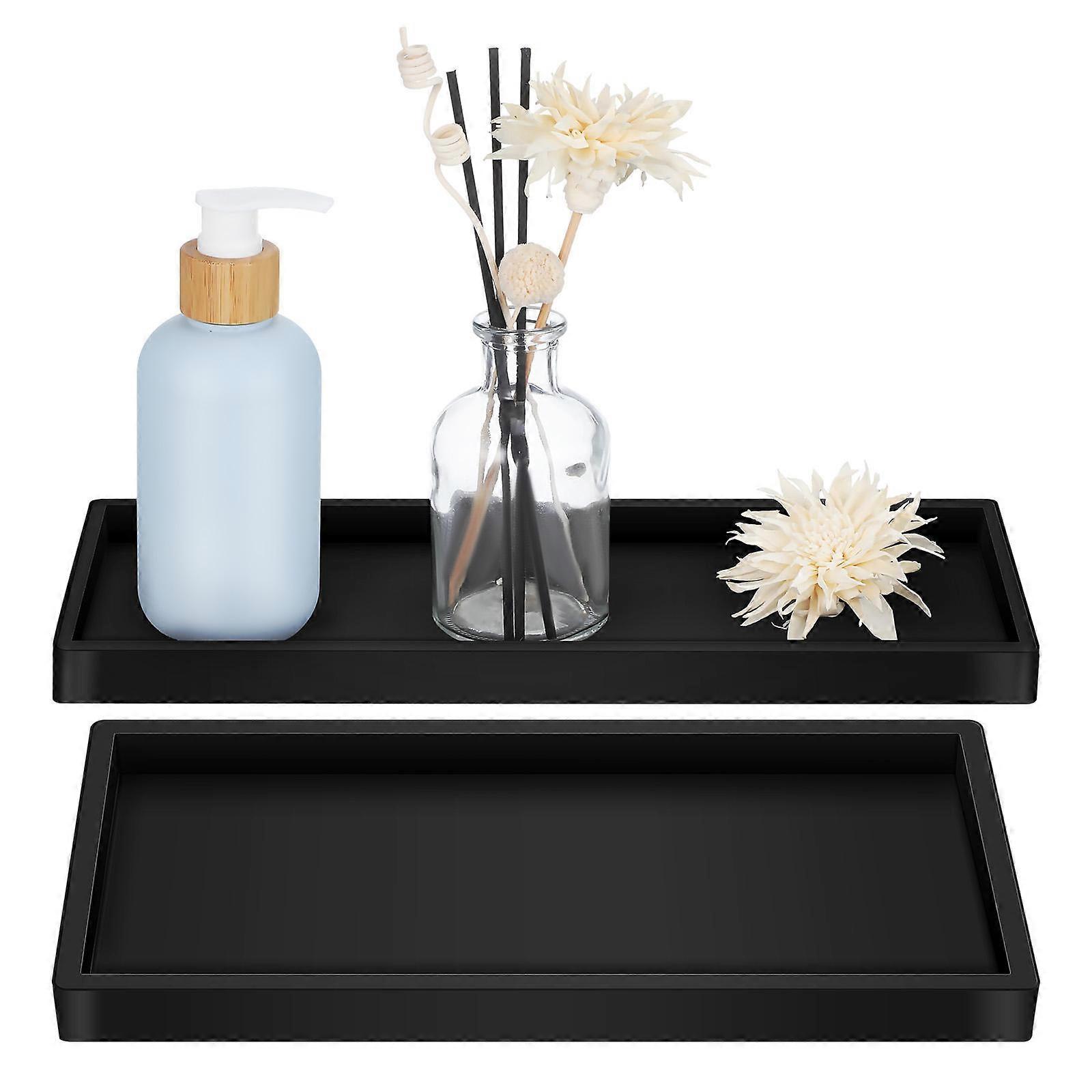 Silicone Bathroom Vanity Tray for 2Pcs Black Countertop Storage