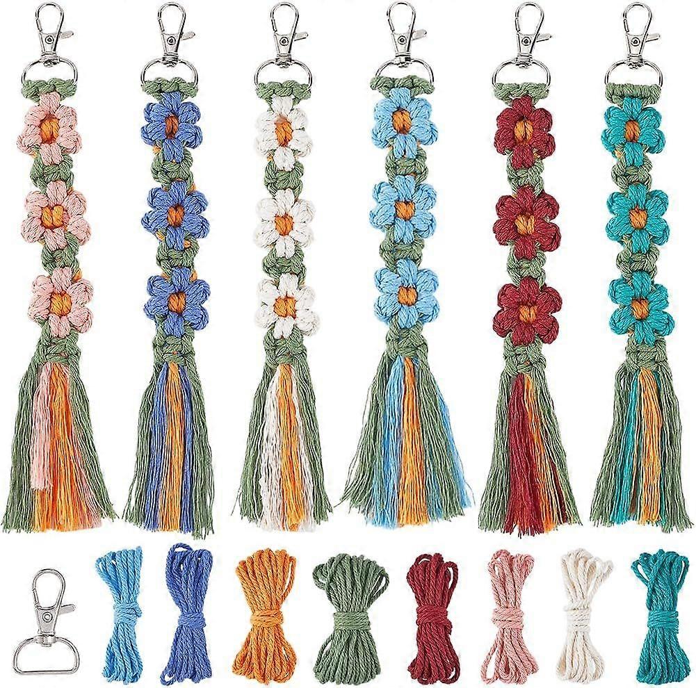 6 Sets Keychain Making Kits Macrame Keychain Kit Daisy Flower Keychain with Instruction Boho Tassel Keychains Flowers Macrame Kits for Beginners Adult