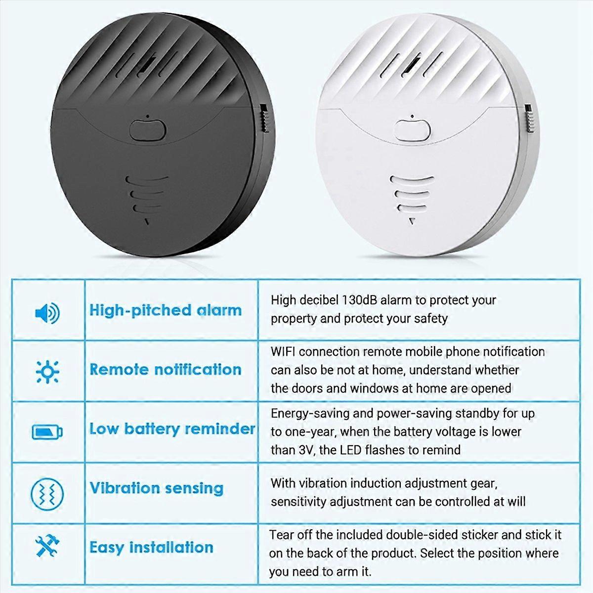 3X Tuya Smart WiFi Alarm Door and Window Vibration Sensor Security Protection Alert Works with , Sma