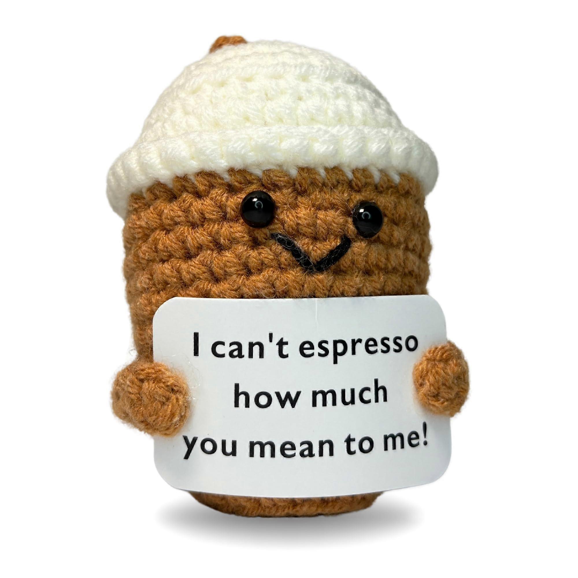 Espresso Coffee Crochet Plush Doll – Handmade Desk Accessory for Anxiety and Stress Relief