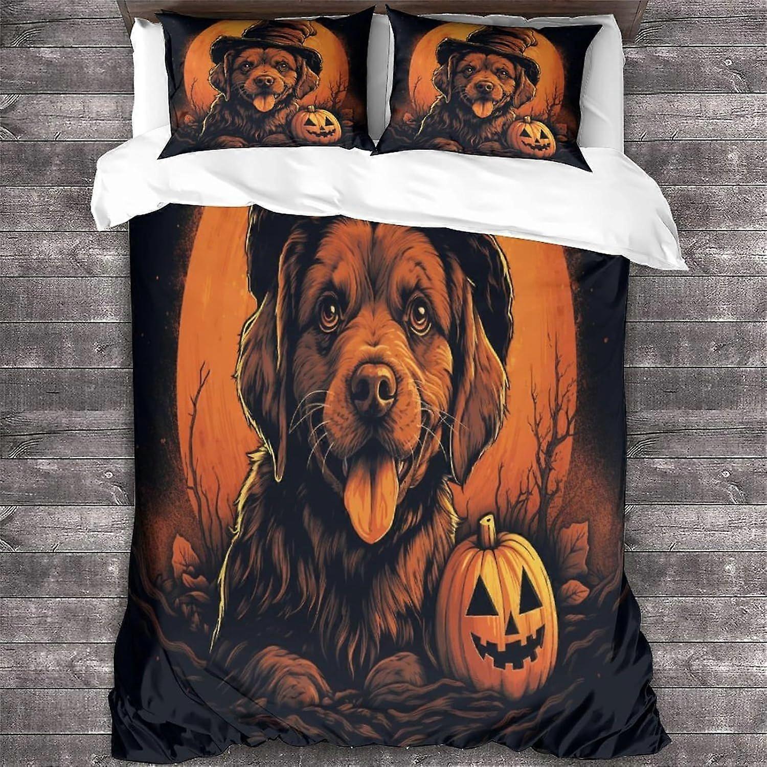 LikeEj Dog 3D Zvířecí Povlečení Set, 100% mikrovlákno Halloween Povlečení S Polštářem Shams 3ks Povlečení Double