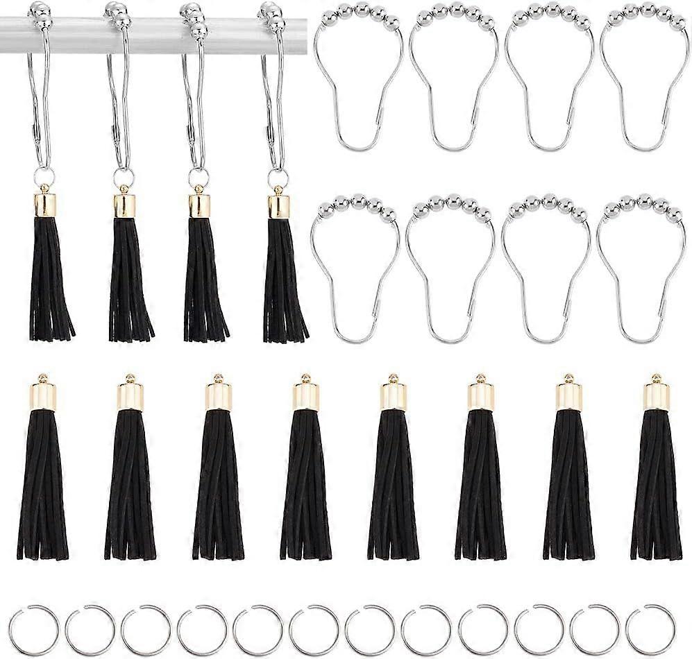 Decorative Shower Hook Set 12pcs Shower Curtain Hooks Rings Iron Shower Curtain Hangers Shower Curtain Hooks with 12pcs Tassels 20ps Open Jump Rings f