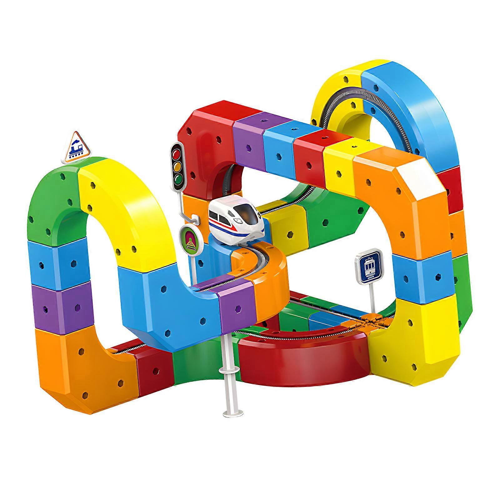 Creative Electric Train Track Building Block Set Interactive STEM Learning Toy For Creative Kids Hand Eye Coordination Multicolor