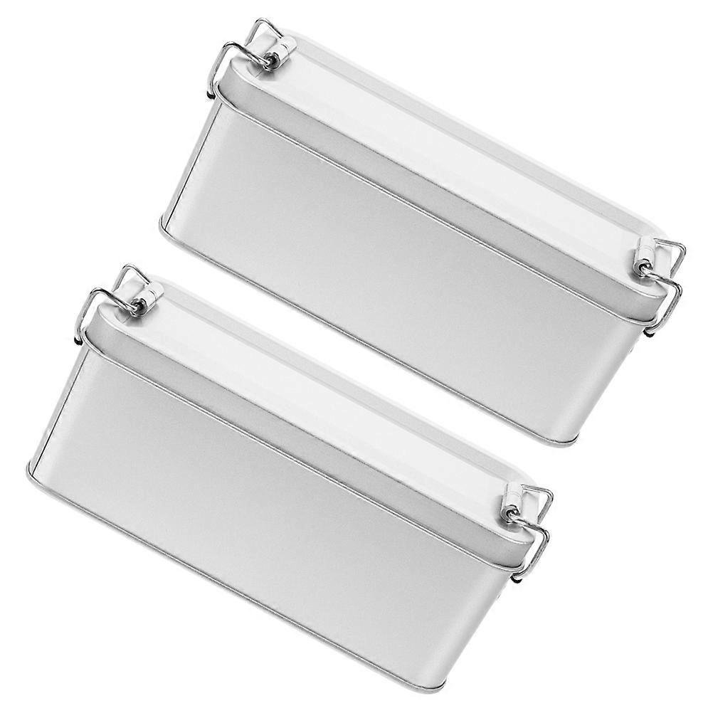 Metal Rectangular Tinplate Box for Storage with Buckle 2Pcs Cookie Boxes Silver