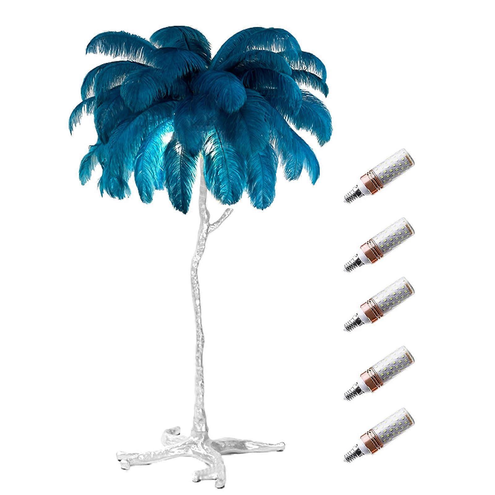 Feather Floor Lamp with Elegant Ostrich Shade, Three Color LED Dimming, Silver Tall Standing Light for Bedroom and Living Room