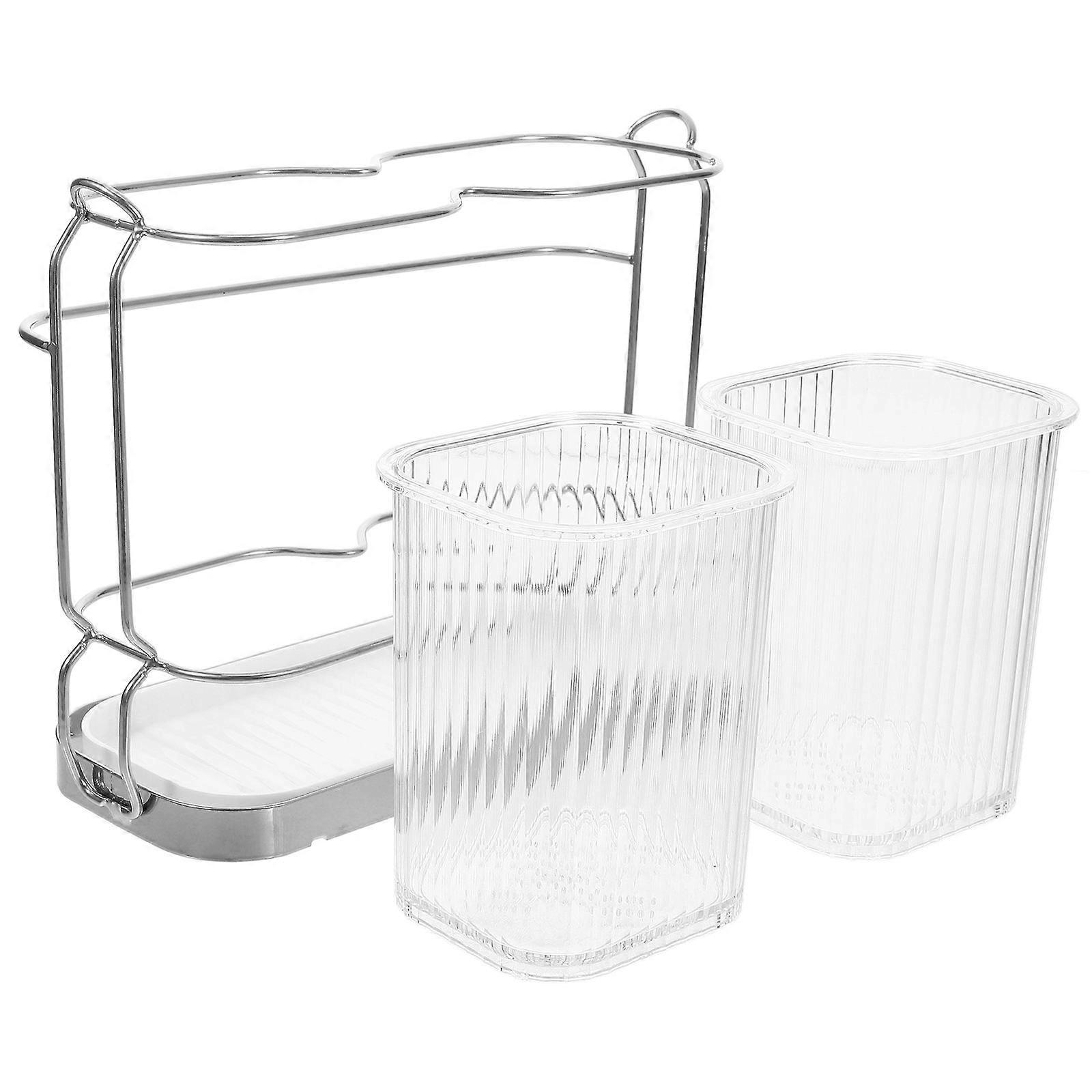Cutlery Organizer Flatware Basket Kitchen Tool Drainage Mold Prevention Space Saving Cylindrical Silver Transparent 1Set