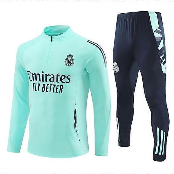 Maillot d'entraînement Real Madrid Football manches longues demi-zip vert clair pour adultes et enfants - Taille M