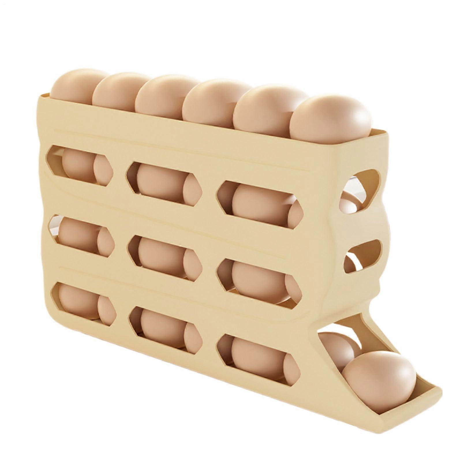 Large Capacity Egg Storage Container for Refrigerator, Stackable Egg Organizer Tray, Beige