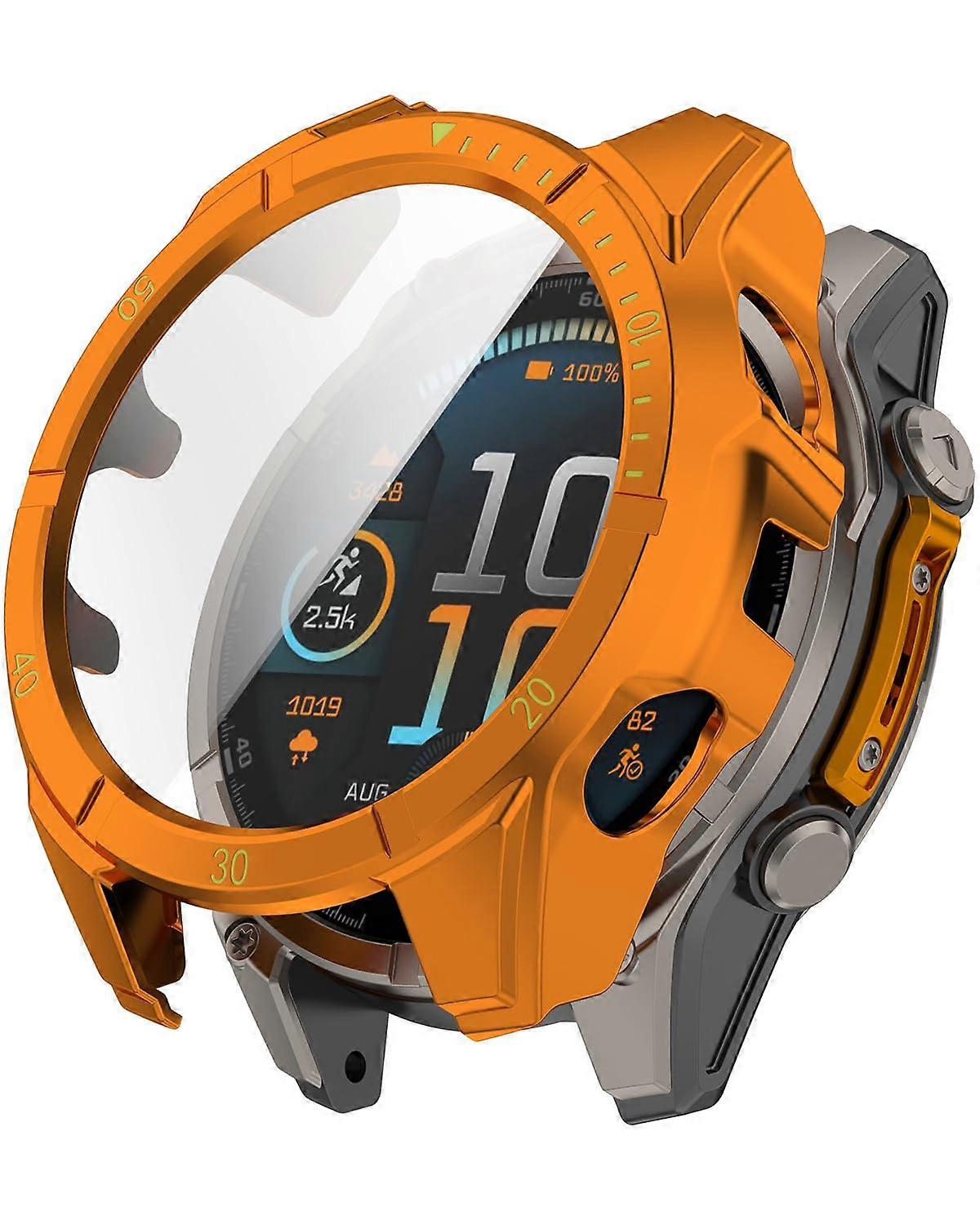 Case for Garmin Fenix 8 51mm NonSolar Rugged Full Coverage Protector with Builtin Tempered Glass OrangeGreen