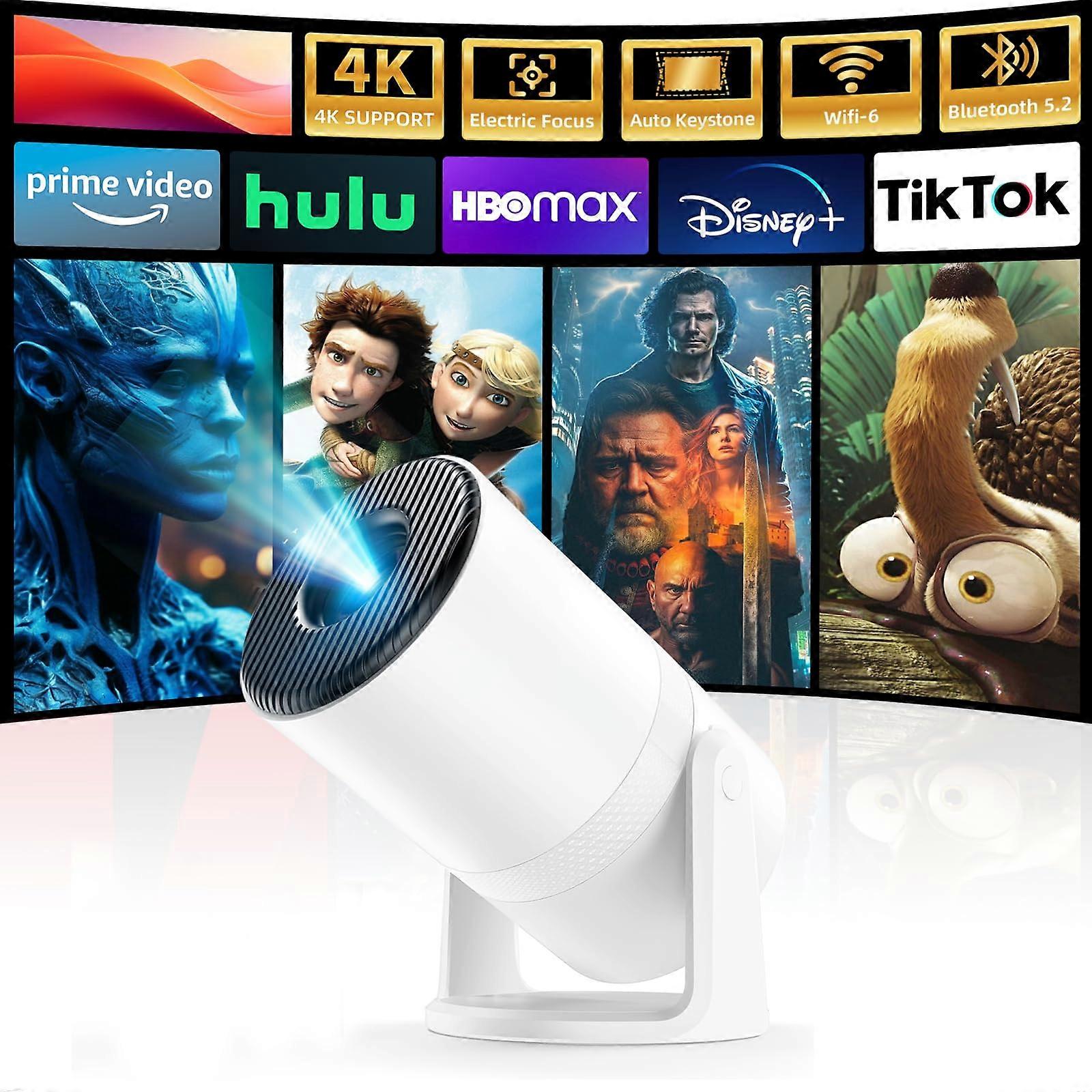 Mini Projector with WiFi and Bluetooth, 1080P 4K Support, BuiltIn Apps, Auto Keystone, 270° Rotating Stand for Home and Outdoor Movies