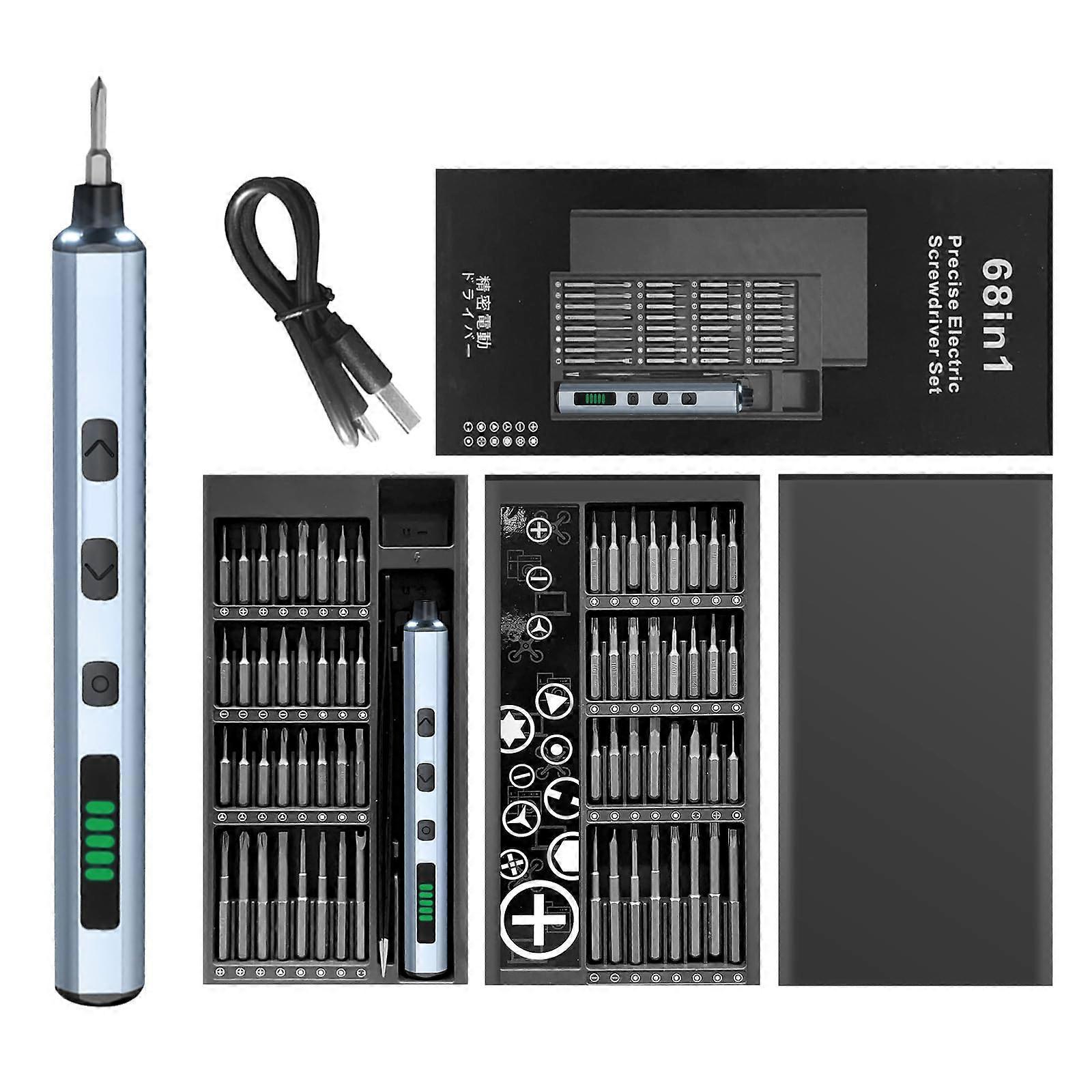 Electric Precision Screwdriver Set 68 in 1 Rechargeable Mini Cordless with 64 Magnetic Bits for Electronics