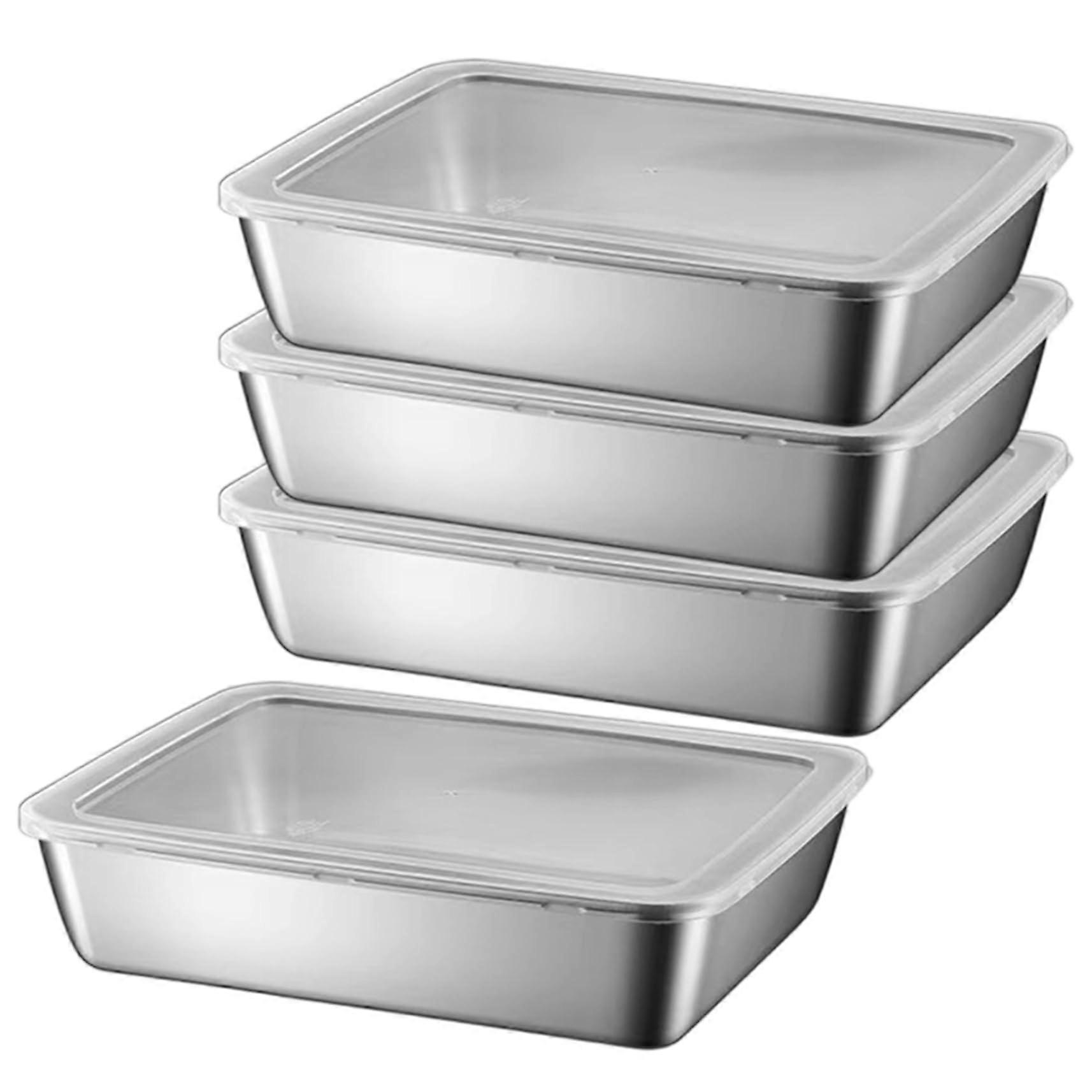 Stainless Steel Food Containers 4Pcs Stackable with Clear Lids for Refrigerator and Meal Prep