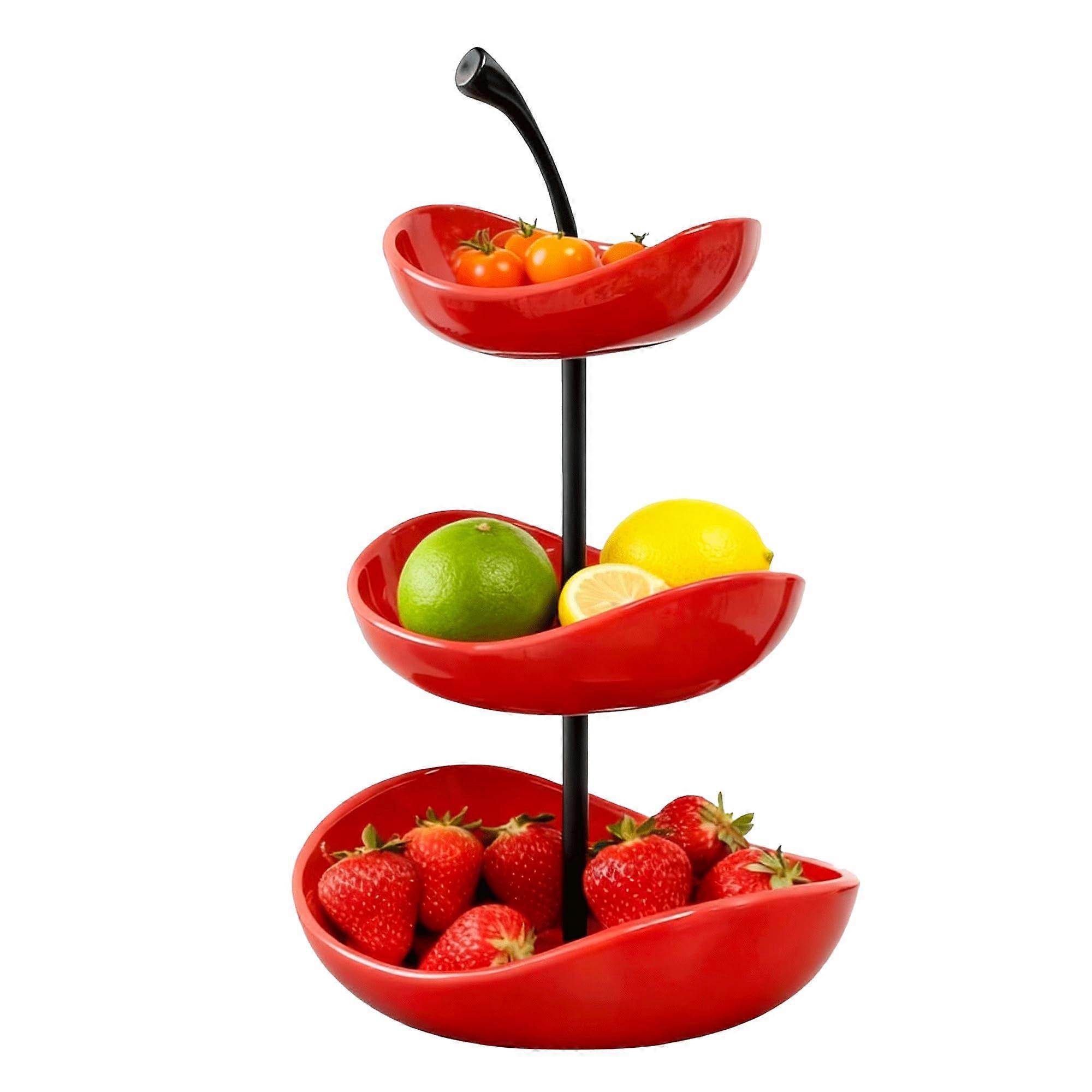 Ceramic Fruit Bowl with Charming Cherry Design, Red Decorative Serving Dish for Kitchen Counter