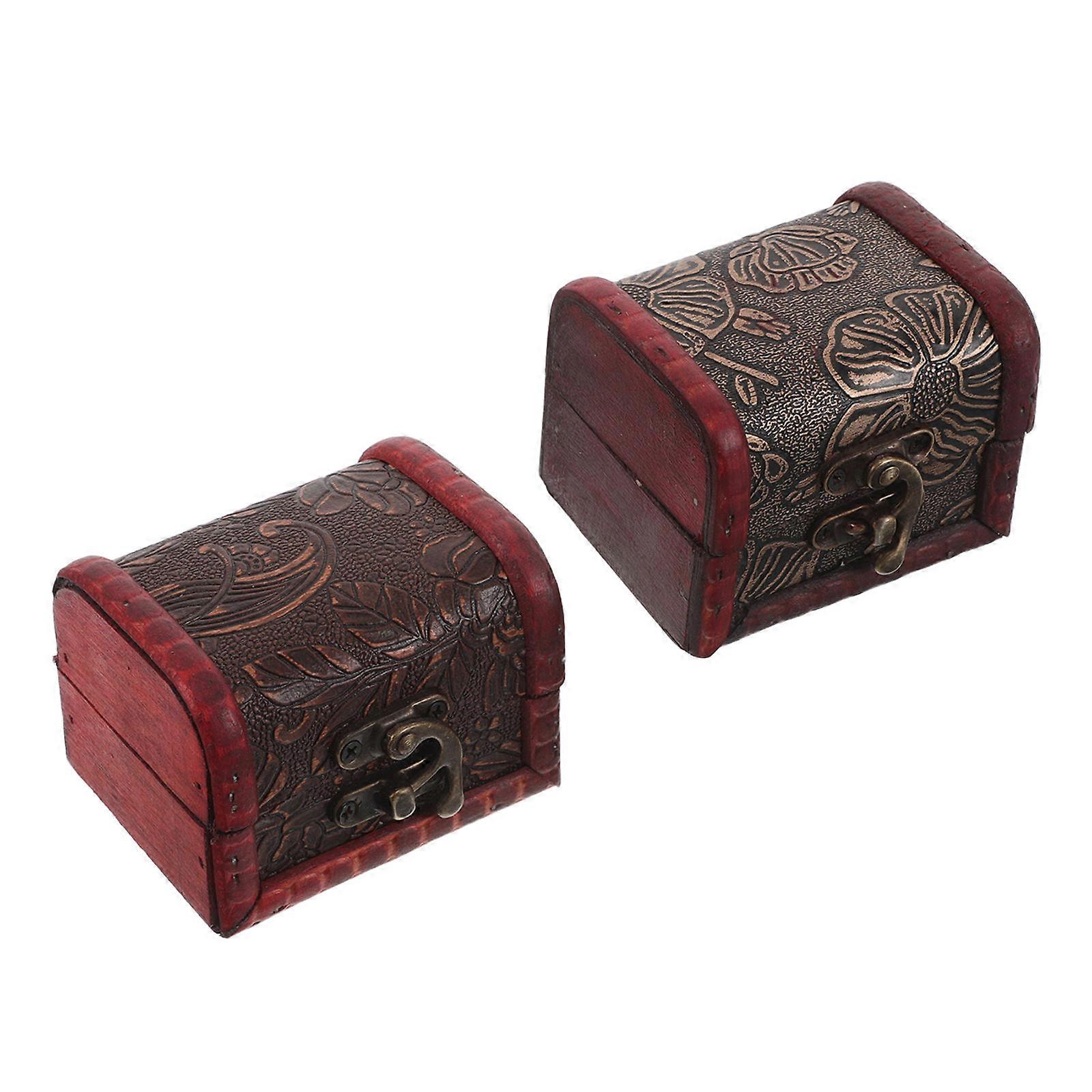 Mini Treasure Chest Jewelry Storage Box Wood for Storage 2Pcs