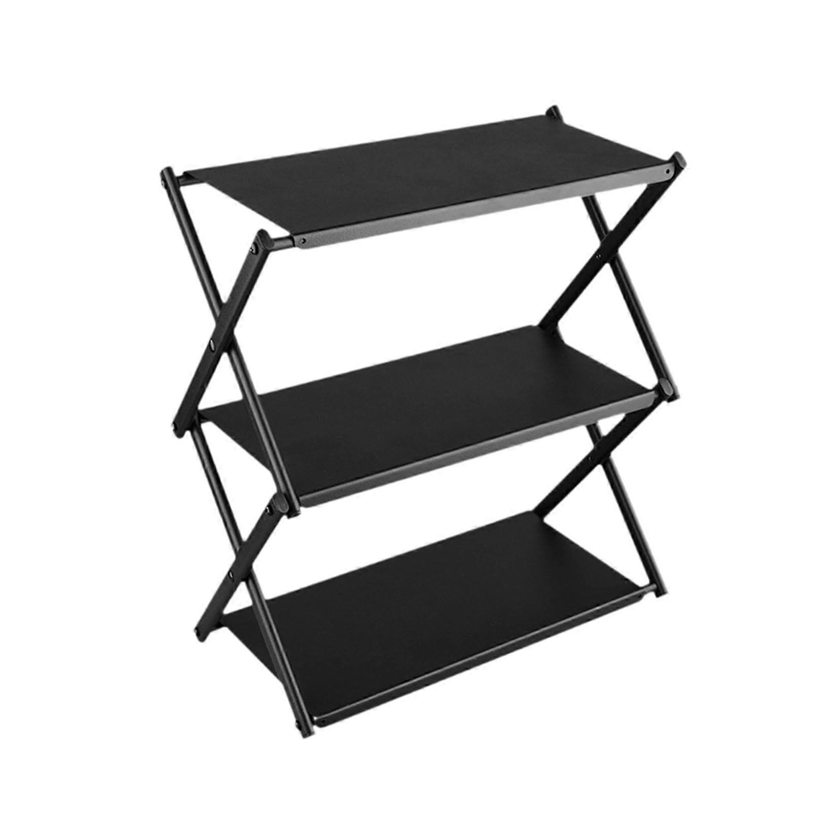 Folding Camping Storage Rack with Stable XFrame, SpaceSaving Plant Stand for Garden and BBQ