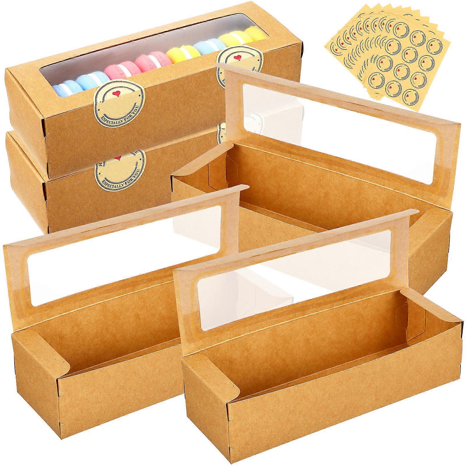 Brown Kraft Macaron Boxes Packaging Boxes for Storage 50Pcs with Stickers