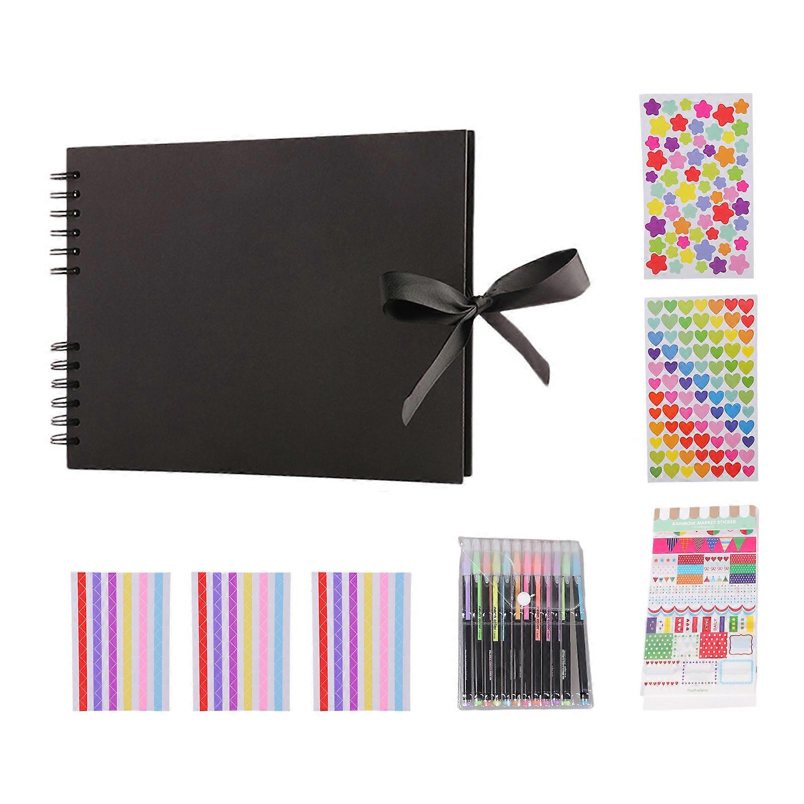 Album de scrapbooking 80 pages en papier épais, album photo, livre de souvenirs avec accessoires pour projets artistiques et créatifs, noir