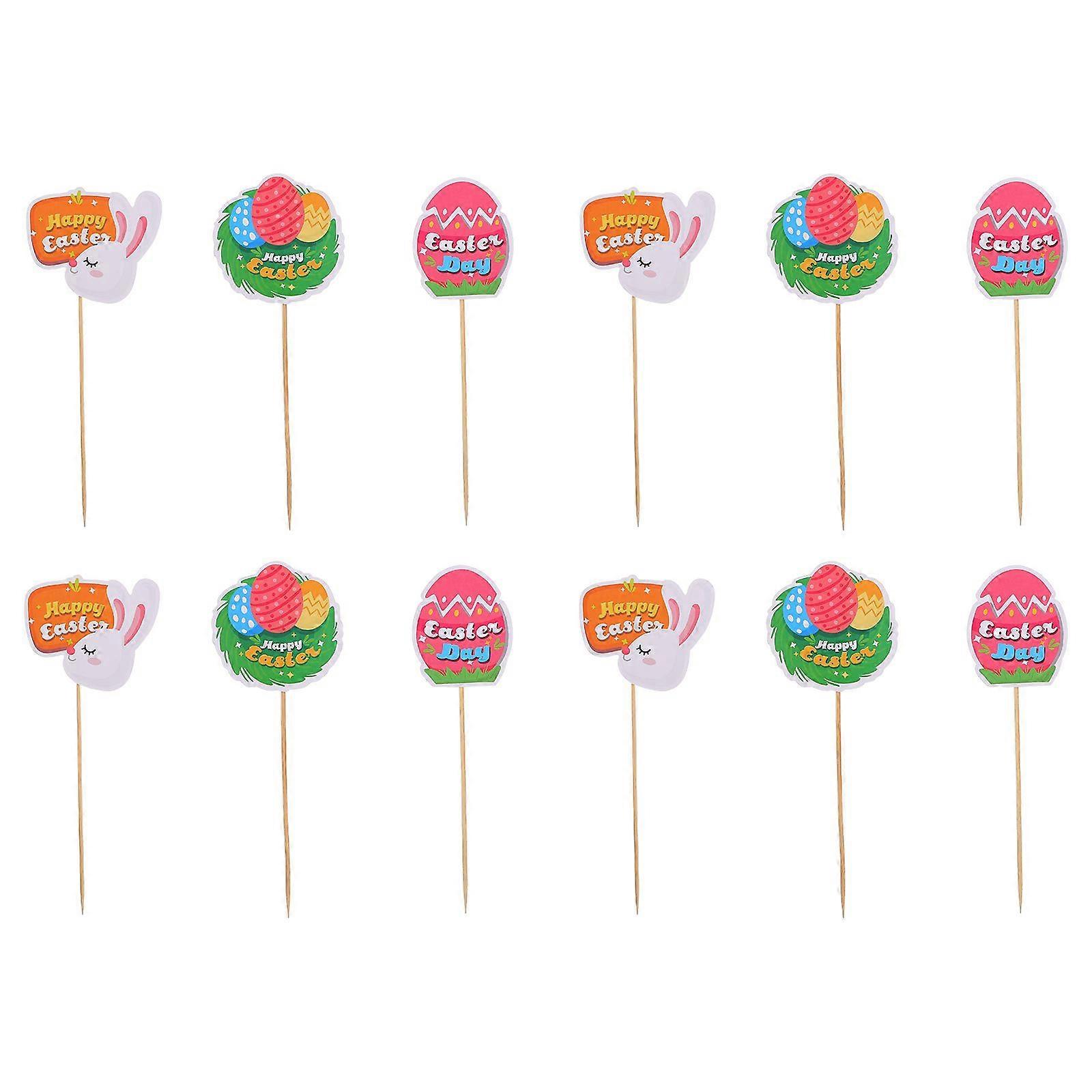 1 Set 24Pcs Easter Party Cake Toppers Egg Rabbit Cake Picks (Colorful)