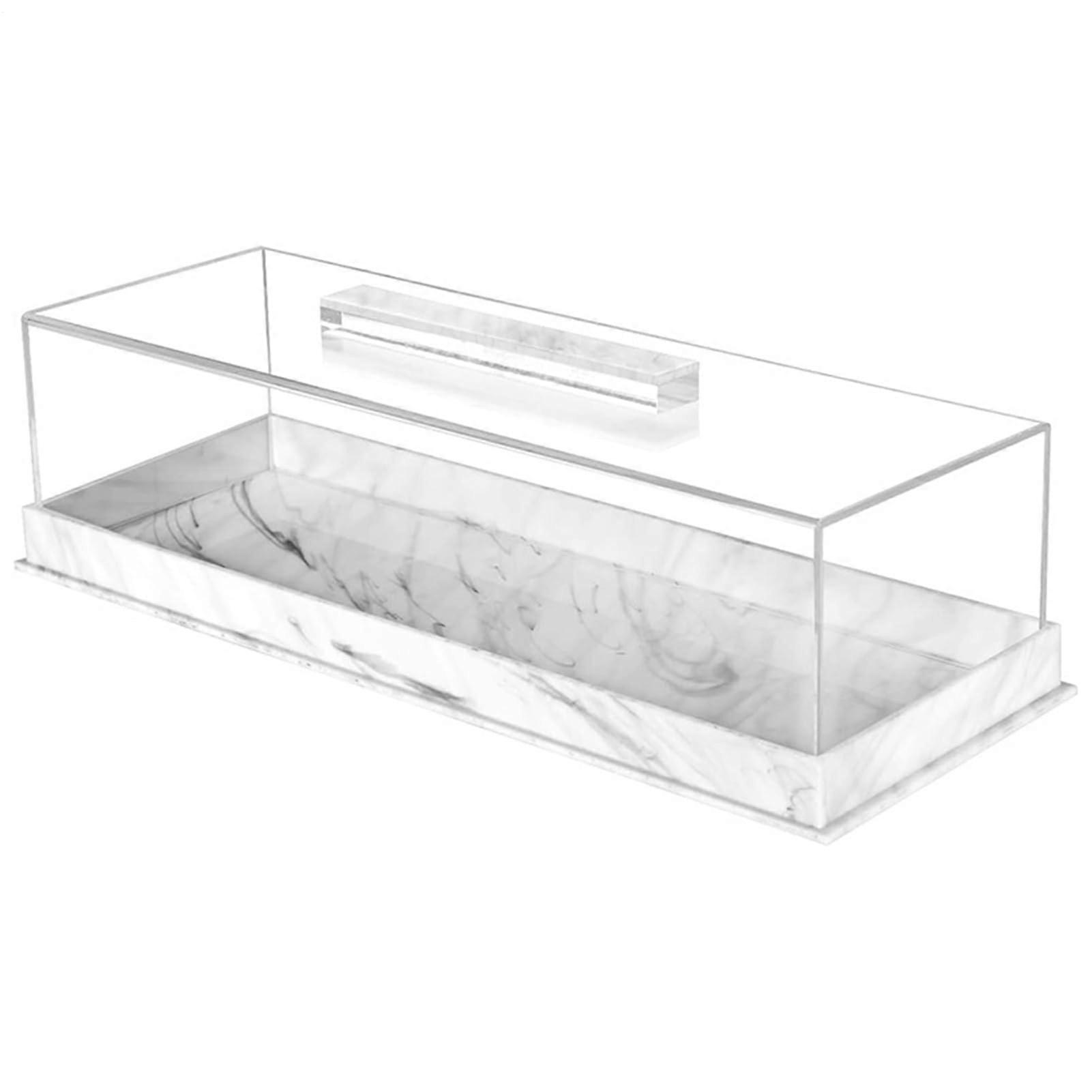 Acrylic Cake Display Stand with Lid, White Marble Rectangular Serving Tray for Party and Kitchen