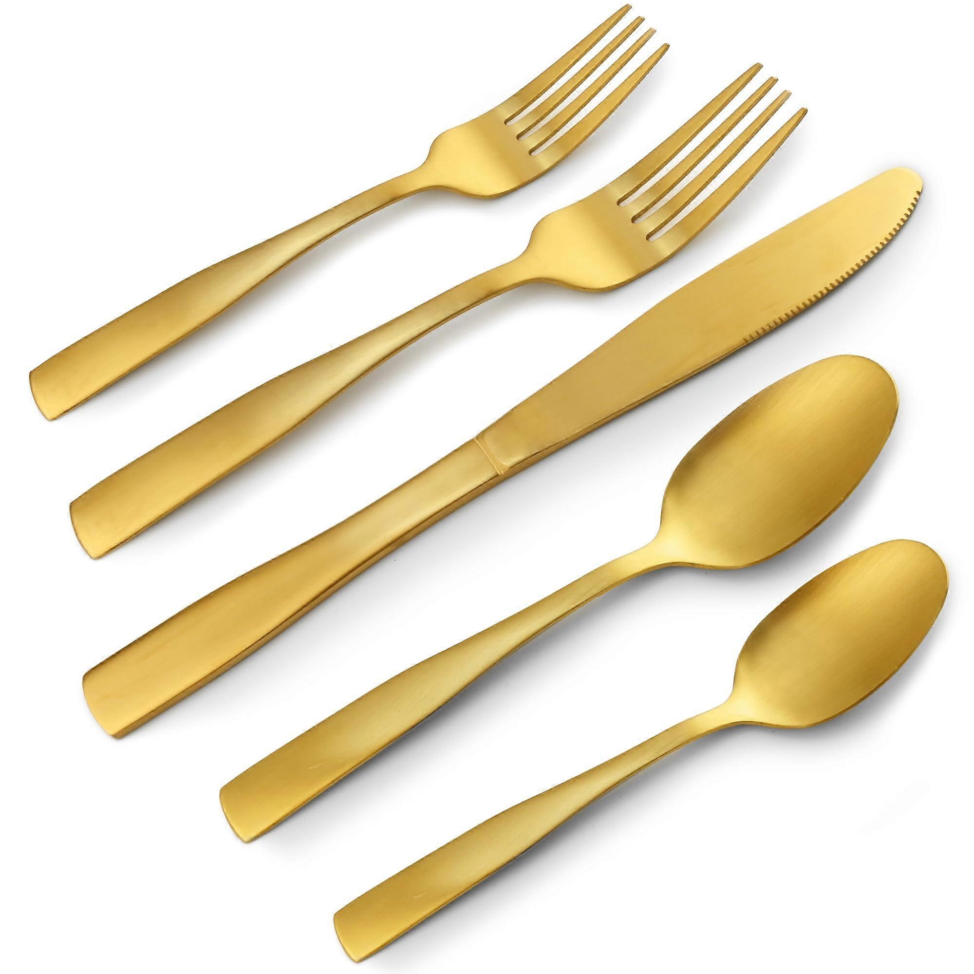 20Piece Matte Gold Silverware Set for 4, Elegant RustResistant Stainless Steel Flatware, Dishwasher Safe