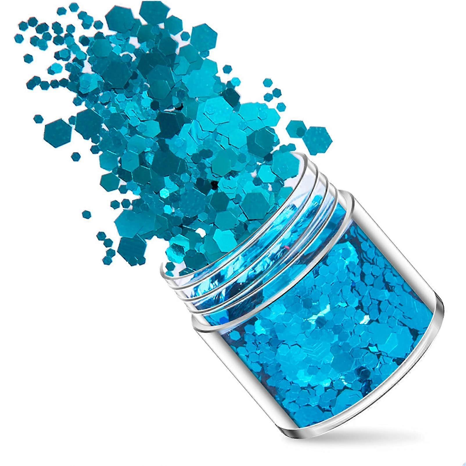 Blue Hexagonal Nail Glitter Set 12 Boxes for Manicure Crafts Uniform Sparkle Effect