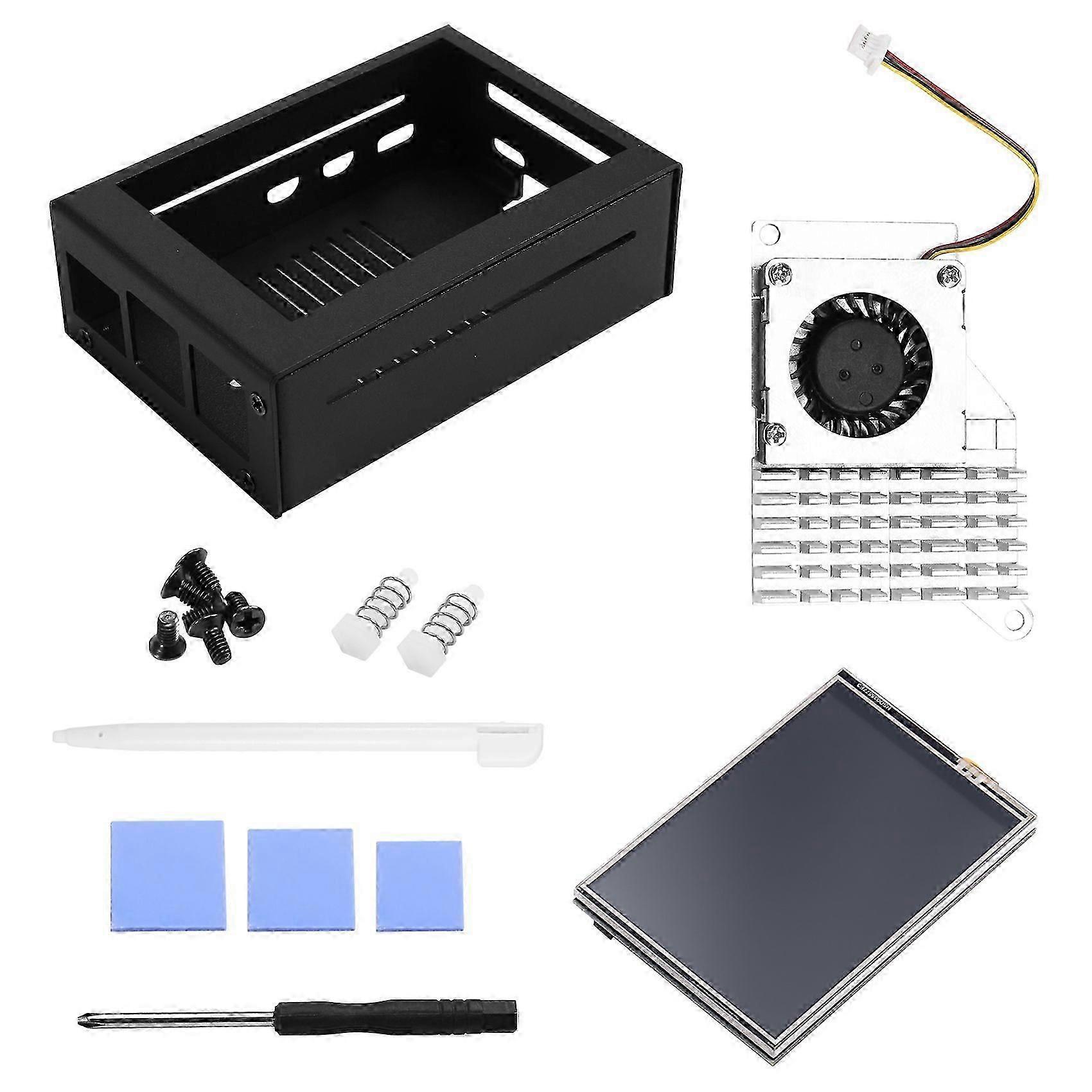 3.5-inch MHS Touchscreen for Raspberry Pi 5 with Metal Casing and Active Silver Heatsink