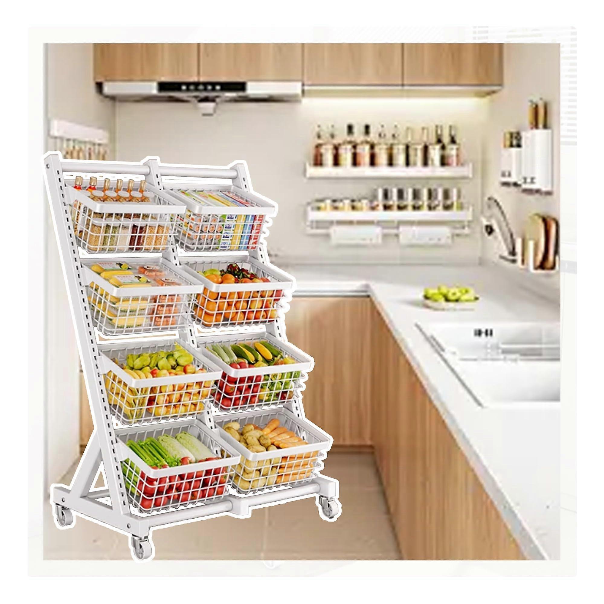 4 Tier Snack Display Rack with Wheels, White Candy Stand, Adjustable Shelves for Store or Kitchen