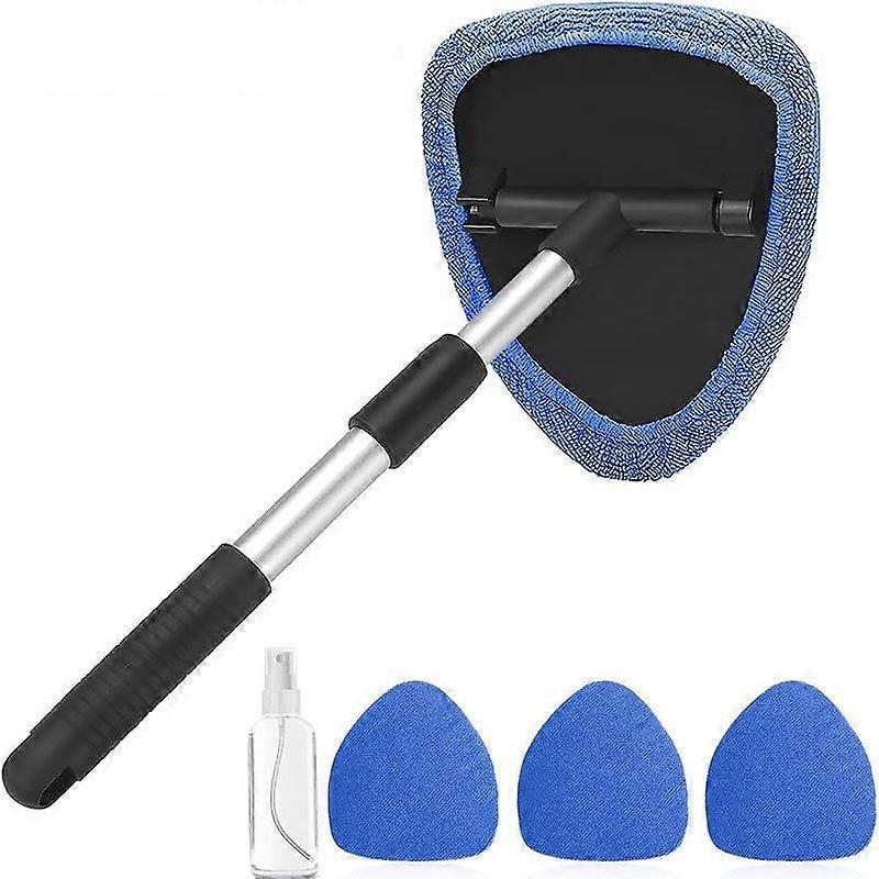 Windshield Cleaning Tool, Car Window Cleaner Windshield Cleaner with 4 Reusable and Washable Microfiber Pads and Extendable Handle