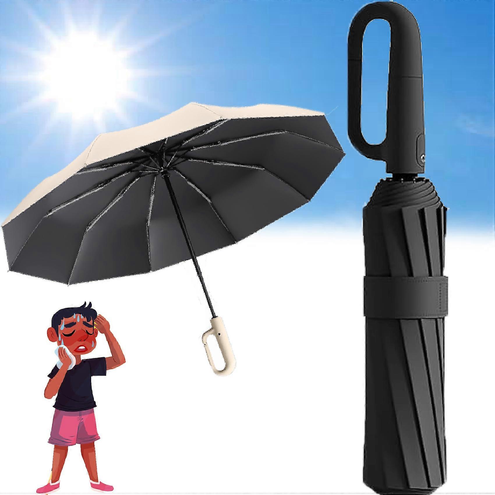 Automatic Reverse Folding Windproof Umbrella with Reflective Strips and Ring Buckle Handle Black