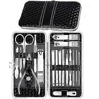 Kit de manicure e pedicure profissional com 18 peças e estojo de viagem para homens e mulheres.