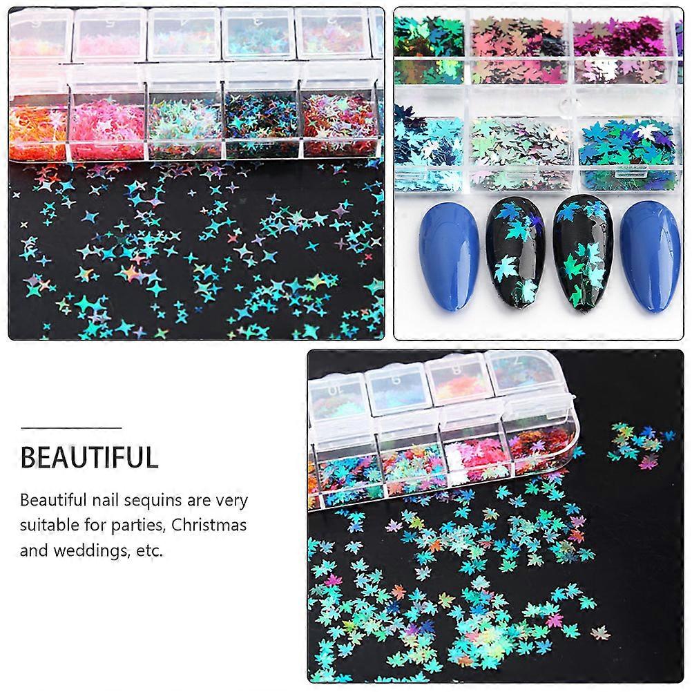 2 Boxes Manicure Sequin Colored Maple Leaf Sequins Glitter Autumn Nails Art