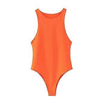 Women's Sleeveless Shapewear Bodysuit - Racerback Tank Top Jumpsuit compatible with Everyday Wear, Basic Comcompatible witht Fit in Orange Size
