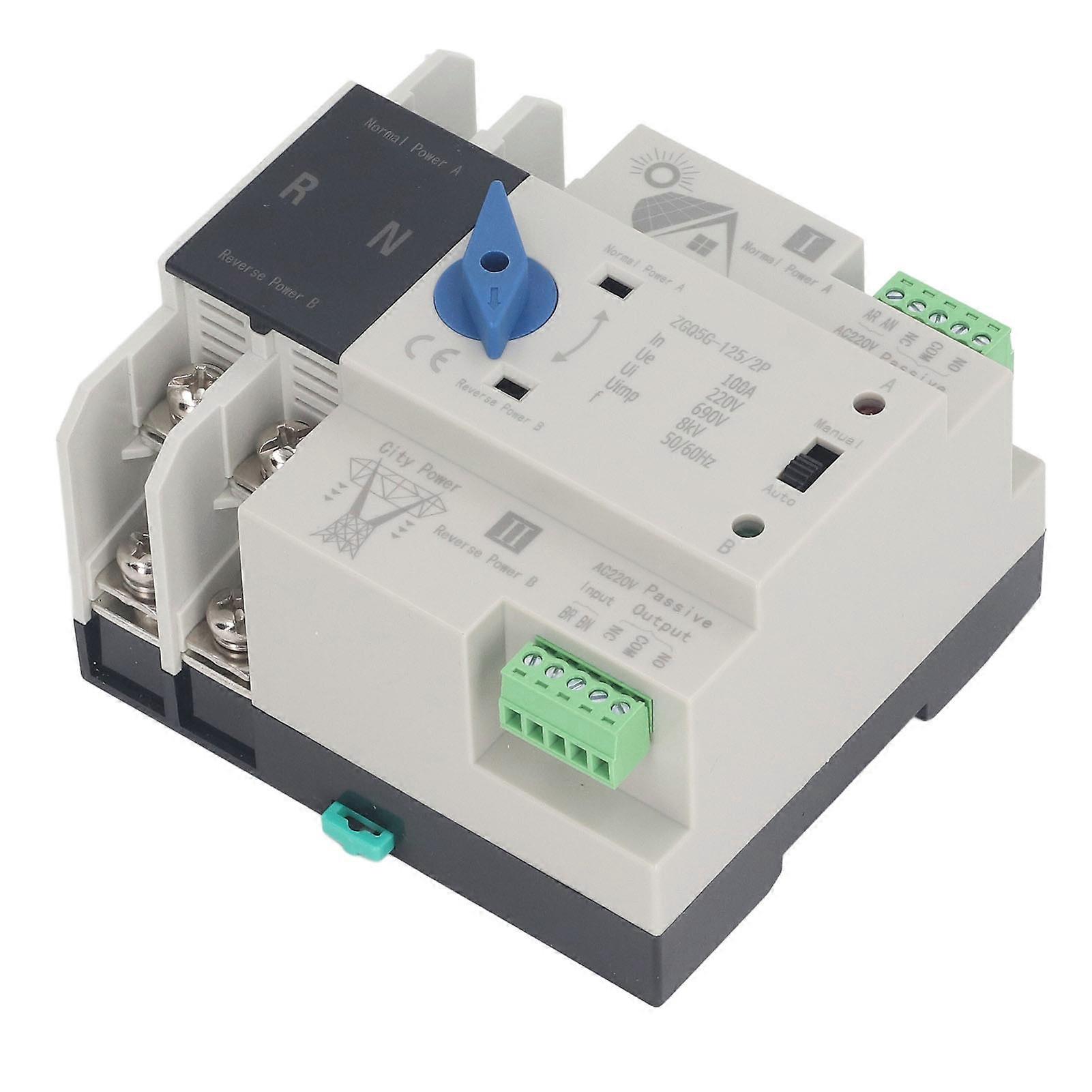 Dual Power Automatic Transfer Switch 2P 100A Solar Isolation Fast Switching Controller 220V