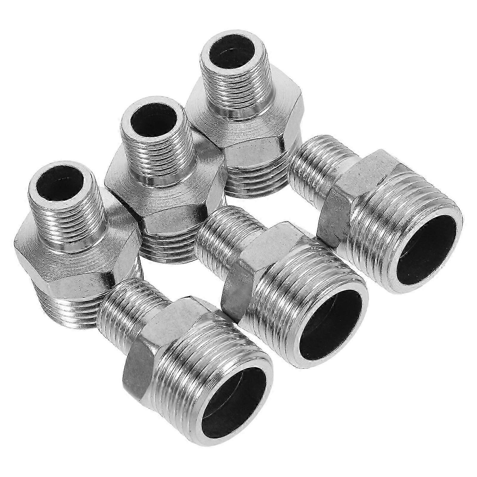 Thread Conversion Adapter Stainless Steel for Pipe Connection 6Pcs Silver Finish