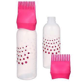 2pcs Bunte Haarfärbeflaschen Friseur-Haar-Applikator mit Skalenlinien Friseur-Haarfärbemittelflasche für Heimsalon (Rosa)