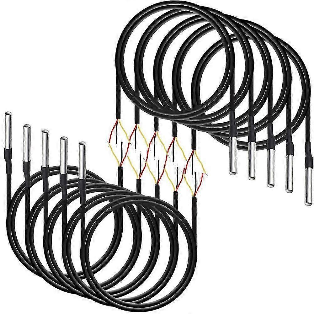 10Pcs Waterproof DS18B20 Temperature Sensor, Digital Temperature Thermal Cable Temperature (-55- + [MI]
