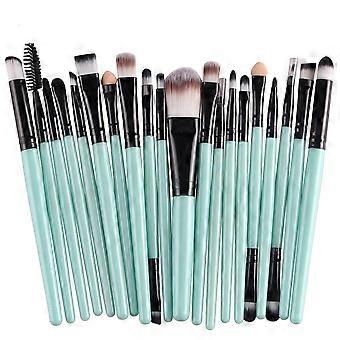 20 Pcs Pro Makeup Set Powder Foundation Eyeshadow Eyeliner Lip Cosmetic Brushes (Black+Green)