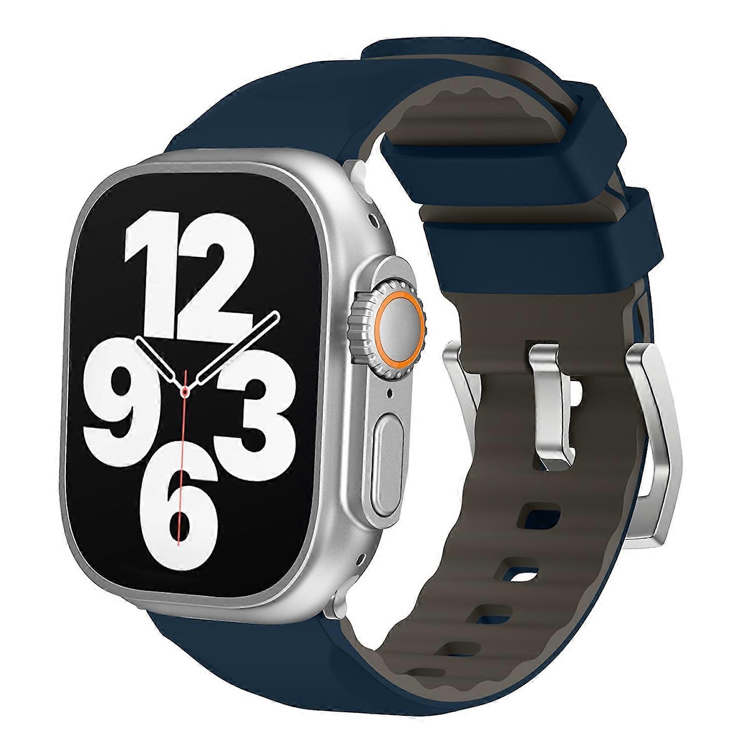 For Apple Watch SE 2023 44mm Two Color Silicone Sport Band Watch Replacement Arm Band Dark Blue