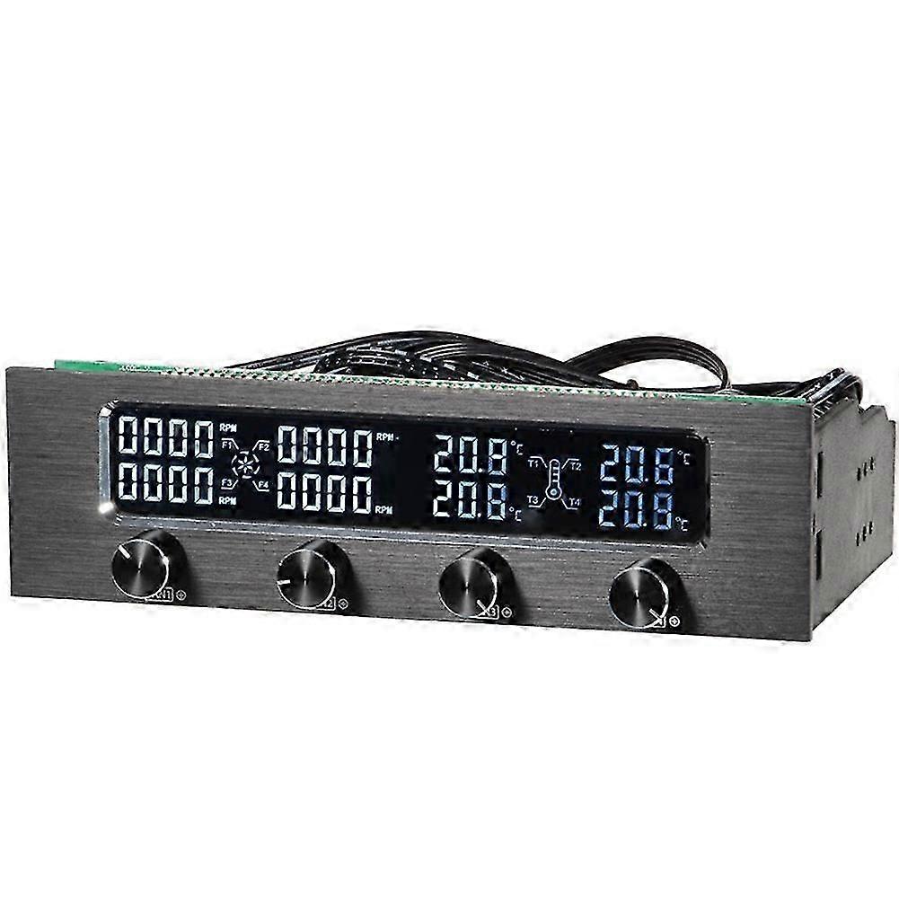 CPU Fan Controller Multifunctional CPU 4-Channel Front Panel with LCD Display for Desktop Computer