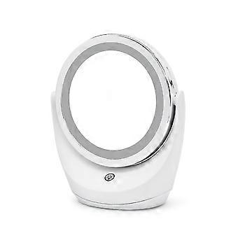 Ronde make-up spiegel - Tafelblad spiegel met LED-licht en 5x vergroting - 360 roterende make-up spiegel, 19,5 * 16,8 * 7,7 cm