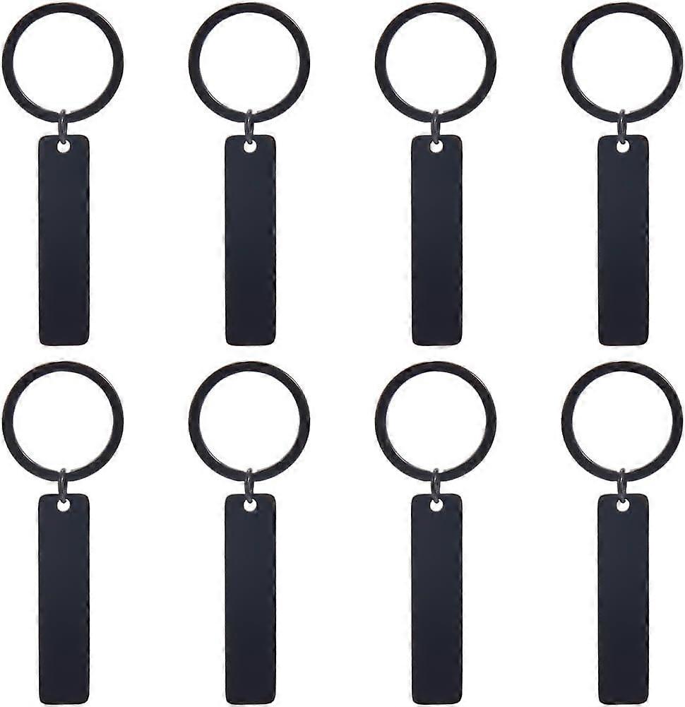 8Pcs Stainless Steel Keychains Blank Rectangle Black 80mm