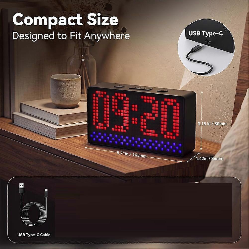 Smart Pixel Clock,LED Display Alarm Clock,Application Control,Custom Text and Emoticon Materials,for Room,Countdown