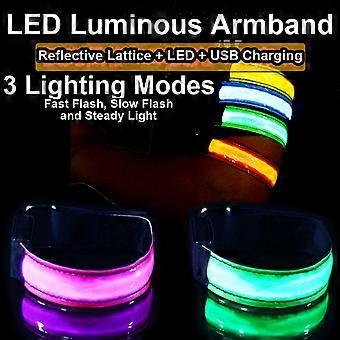 LED Luminous Armband Bracelet with Reflective Crystal Lattice Pattern for Night Running