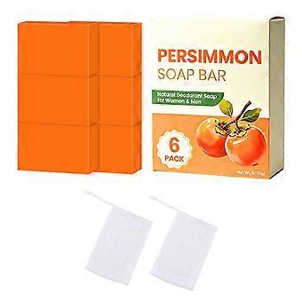 Saponetta naturale al cachi, schiuma ricca e fine, rimuove grasso e impurità per rinfrescare la pelle. Per uomo e donna. Confezione da 6 pezzi.
