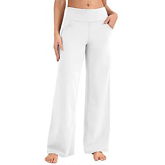 Women's Yoga Pants with Pockets, Elastic Loose Fit, Casual Home Wear Exercise Pants White XXXL