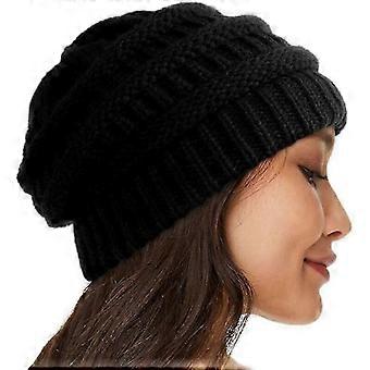 Dikke muts voor dames, wintermuts van zijde en satijn, gebreide muts met zachte, elastische kabelbrei, warme, nonchalante pasvorm.