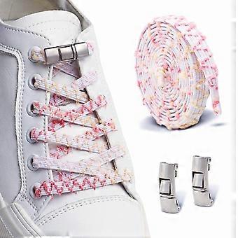 Ice Pink Mixed Color Lazy Shoelaces, No Tie Elastic Strings with Durable Metal Clips Quick Press Lock Laces for Sneakers