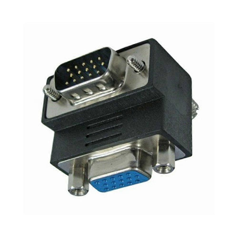 DOWN Quality Computer Signal Type VGA Plug to Socket 90 Degree Adaptor Black