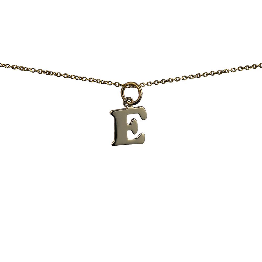 9ct Gold 10x10mm plain Initial E Pendant with a cable Chain 20 inches